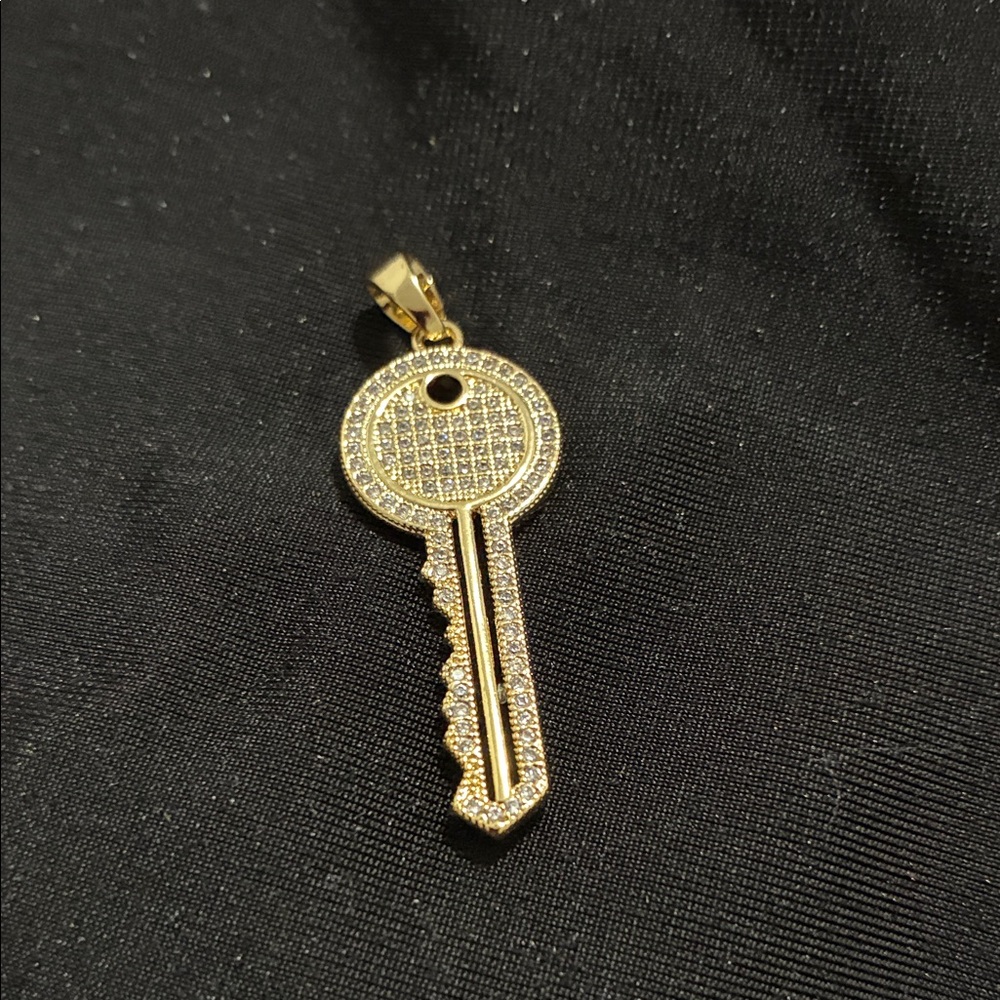 Gold Key Pendant with Rhinestones